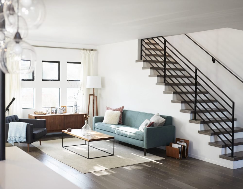 Interior View Of Contemporary Lounge With Staircase