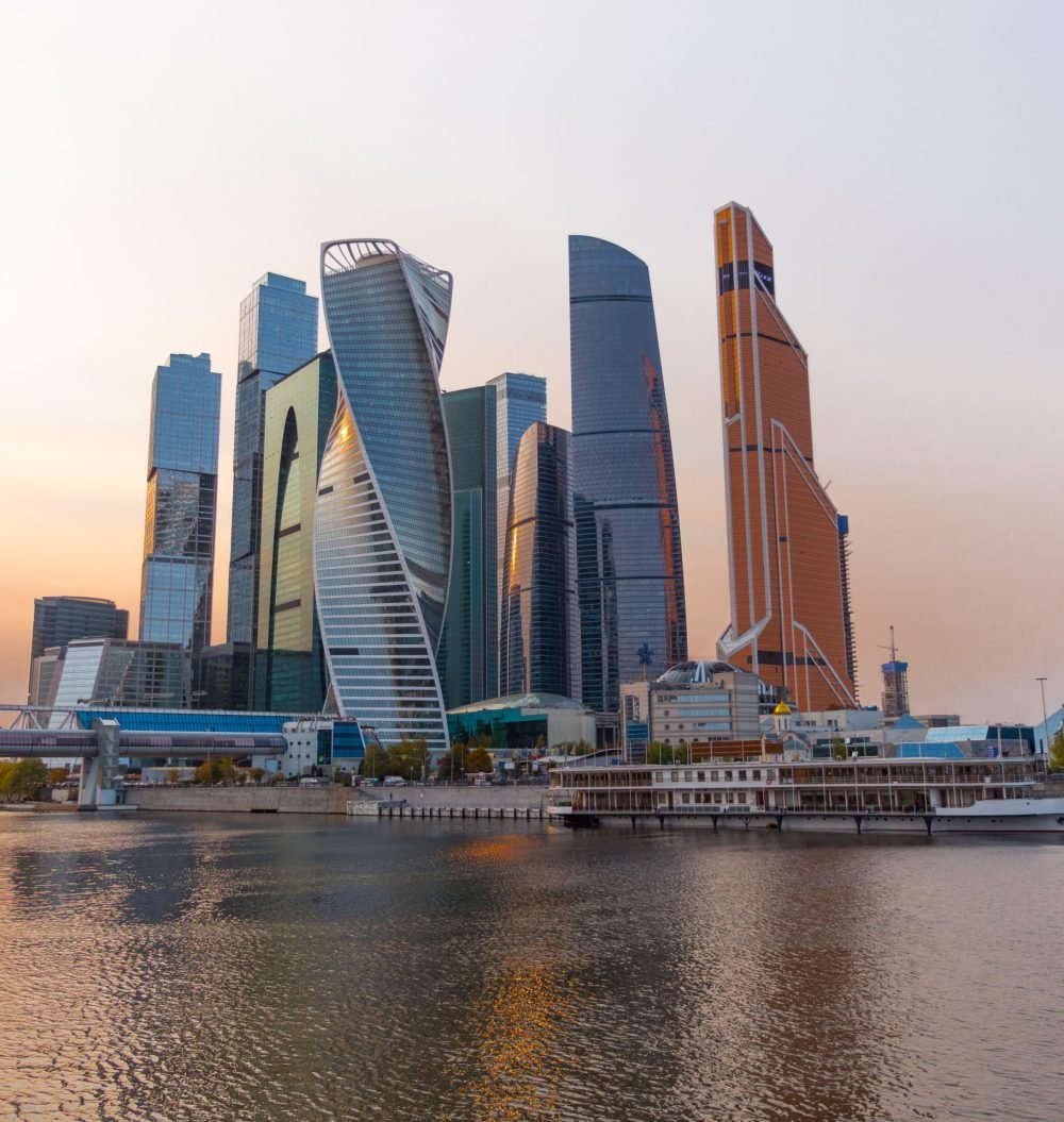 Moscow Modern buildings of glass and steel skyscrapers against the sky